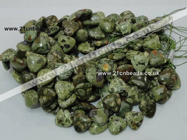 CPS33 15.5 inches 20*20mm triangle green peacock stone beads