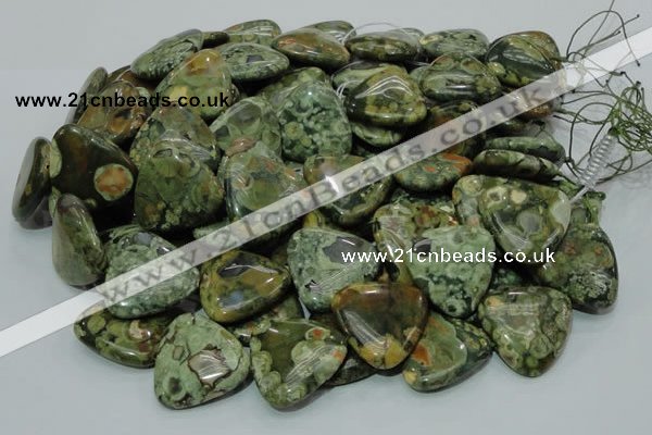 CPS34 15.5 inches 30*30mm triangle green peacock stone beads