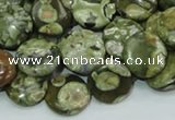 CPS36 15.5 inches 12mm flat round green peacock stone beads