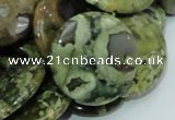 CPS39 15.5 inches 20mm flat round green peacock stone beads