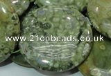 CPS41 15.5 inches 40mm flat round green peacock stone beads