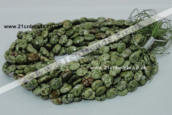 CPS43 15.5 inches 10*14mm oval green peacock stone beads wholesale