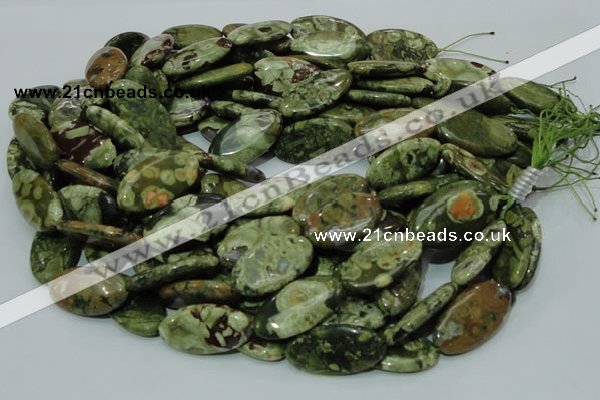 CPS46 15.5 inches 15*30mm oval green peacock stone beads wholesale