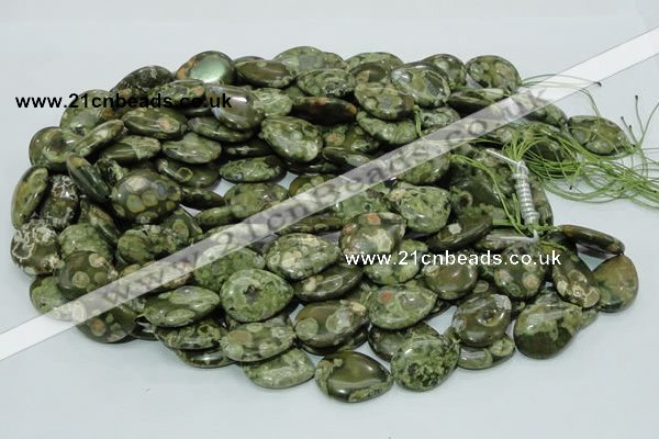 CPS48 15.5 inches 18*25mm flat teardrop green peacock stone beads