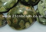 CPS50 15.5 inches 30*40mm flat teardrop green peacock stone beads