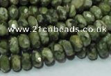 CPS52 15.5 inches 5*8mm faceted rondelle green peacock stone beads