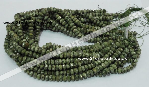 CPS52 15.5 inches 5*8mm faceted rondelle green peacock stone beads