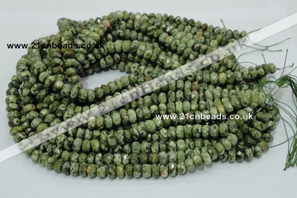 CPS53 15.5 inches 6*10mm faceted rondelle green peacock stone beads