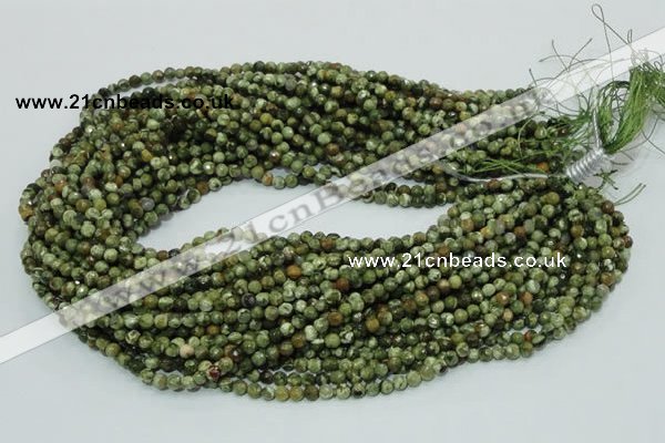 CPS54 15.5 inches 4mm faceted round green peacock stone beads