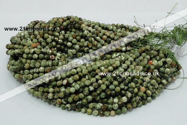 CPS55 15.5 inches 6mm faceted round green peacock stone beads