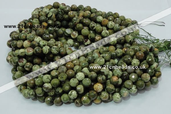 CPS58 15.5 inches 12mm faceted round green peacock stone beads