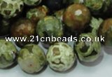 CPS59 15.5 inches 16mm faceted round green peacock stone beads