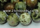 CPS60 15.5 inches 18mm faceted round green peacock stone beads