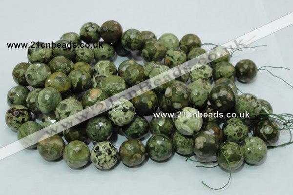 CPS61 15.5 inches 20mm faceted round green peacock stone beads