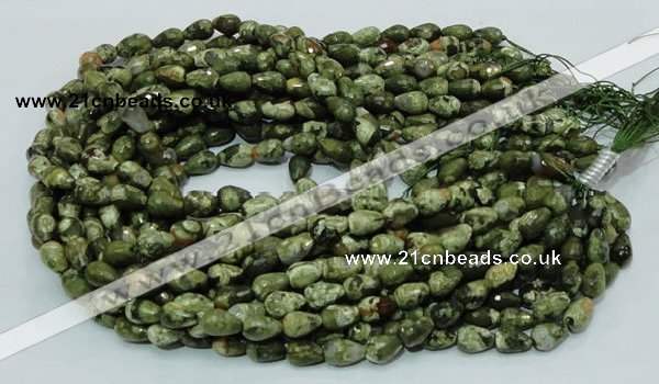 CPS63 15.5 inches 8*12mm faceted teardrop green peacock stone beads