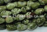 CPS64 15.5 inches 10*14mm faceted teardrop green peacock stone beads