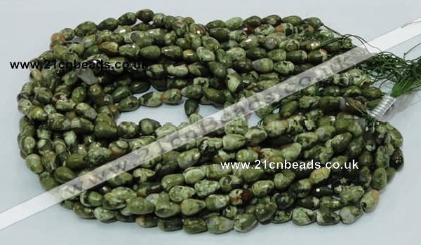 CPS64 15.5 inches 10*14mm faceted teardrop green peacock stone beads