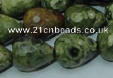 CPS65 15.5 inches 15*20mm faceted teardrop green peacock stone beads