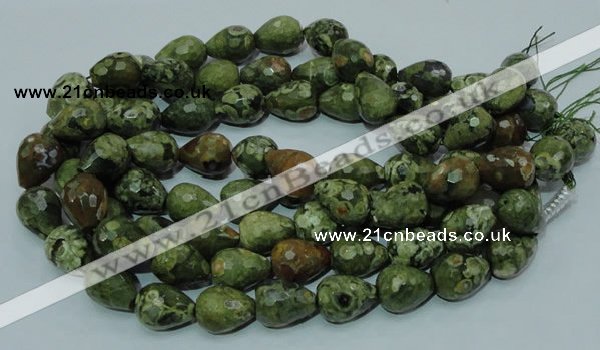 CPS65 15.5 inches 15*20mm faceted teardrop green peacock stone beads