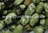 CPS67 15.5 inches 8*13mm faceted rice green peacock stone beads