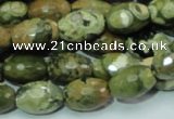 CPS68 15.5 inches 10*15mm faceted rice green peacock stone beads