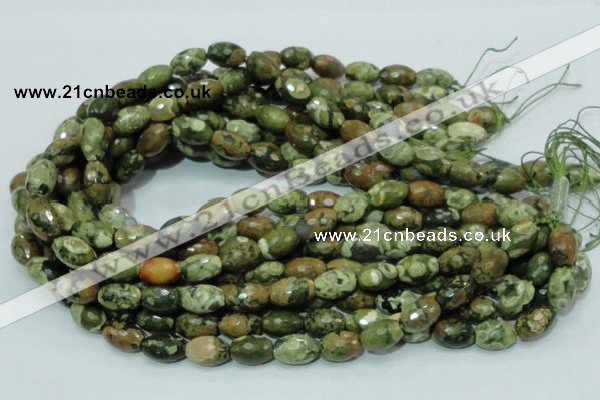 CPS68 15.5 inches 10*15mm faceted rice green peacock stone beads