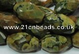 CPS69 15.5 inches 15*25mm faceted rice green peacock stone beads