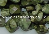 CPS73 15.5 inches 12*12mm faceted rhombic green peacock stone beads