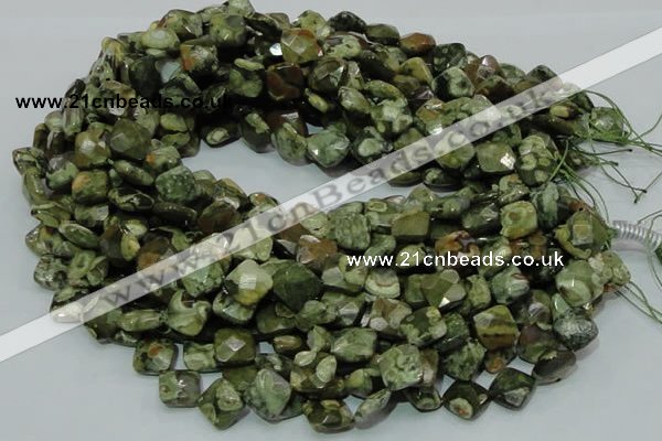 CPS73 15.5 inches 12*12mm faceted rhombic green peacock stone beads
