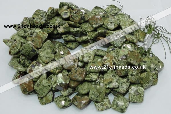 CPS75 15.5 inches 20*20mm faceted rhombic green peacock stone beads