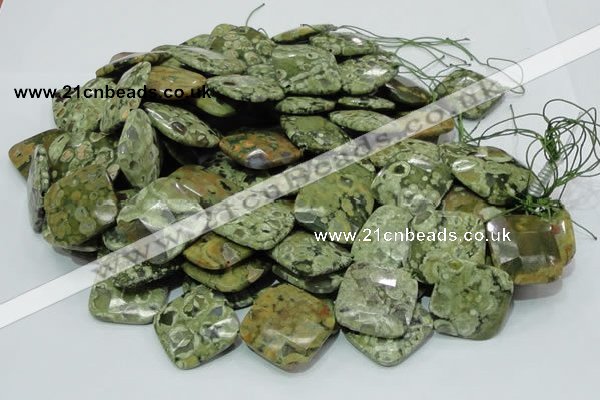 CPS77 15.5 inches 30*30mm faceted rhombic green peacock stone beads
