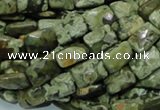 CPS78 15.5 inches 10*14mm faceted rectangle green peacock stone beads