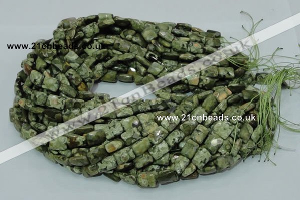 CPS78 15.5 inches 10*14mm faceted rectangle green peacock stone beads