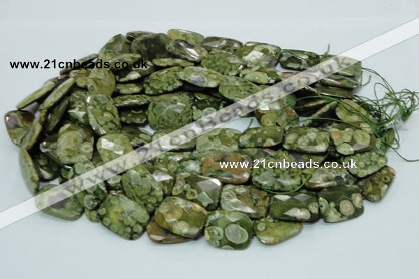 CPS81 15.5 inches 18*25mm faceted rectangle green peacock stone beads