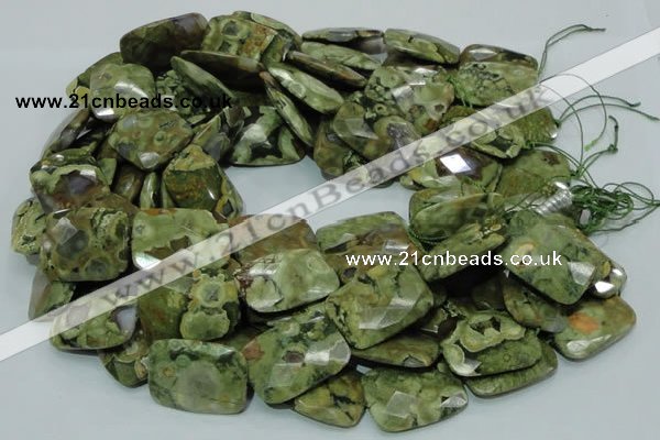 CPS82 15.5 inches 22*30mm faceted rectangle green peacock stone beads