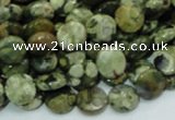 CPS83 15.5 inches 10mm faceted flat round green peacock stone beads