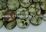 CPS86 15.5 inches 16mm faceted flat round green peacock stone beads