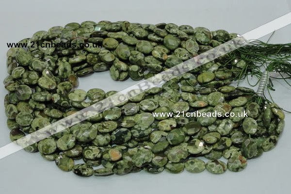 CPS89 15.5 inches 10*14mm faceted oval green peacock stone beads