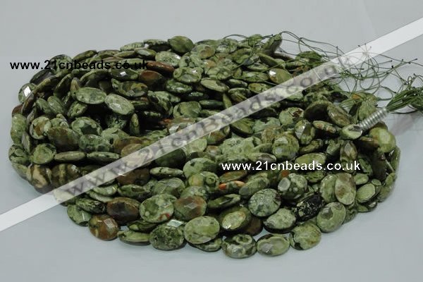 CPS90 15.5 inches 14*18mm faceted oval green peacock stone beads