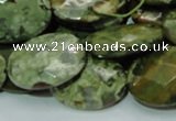 CPS92 15.5 inches 18*25mm faceted oval green peacock stone beads