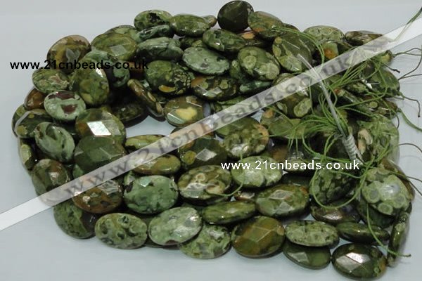 CPS92 15.5 inches 18*25mm faceted oval green peacock stone beads