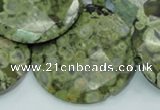 CPS93 15.5 inches 30mm faceted flat round green peacock stone beads