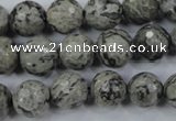 CPT114 15.5 inches 12mm faceted round grey picture jasper beads