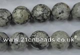 CPT115 15.5 inches 14mm faceted round grey picture jasper beads