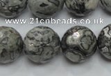 CPT117 15.5 inches 18mm faceted round grey picture jasper beads