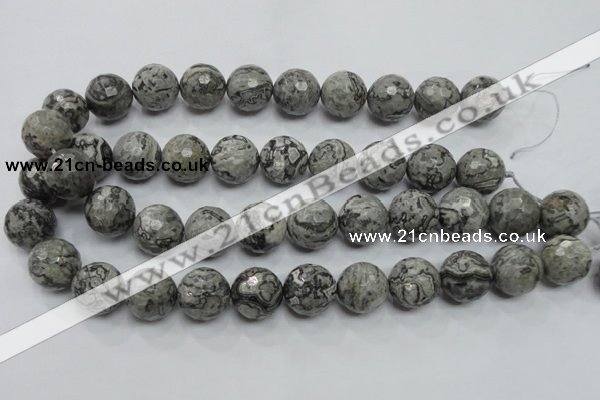 CPT117 15.5 inches 18mm faceted round grey picture jasper beads