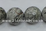 CPT118 15.5 inches 20mm faceted round grey picture jasper beads