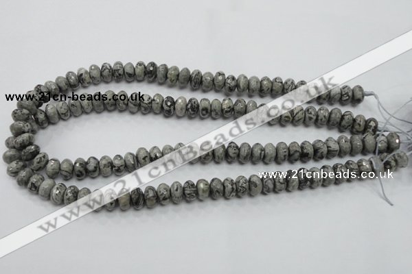 CPT120 15.5 inches 6*10mm faceted rondelle grey picture jasper beads