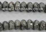 CPT121 15.5 inches 7*12mm faceted rondelle grey picture jasper beads