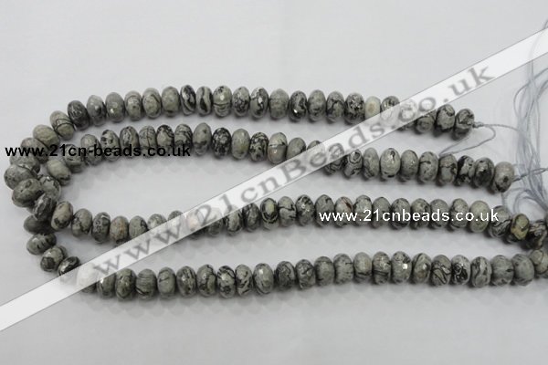 CPT121 15.5 inches 7*12mm faceted rondelle grey picture jasper beads